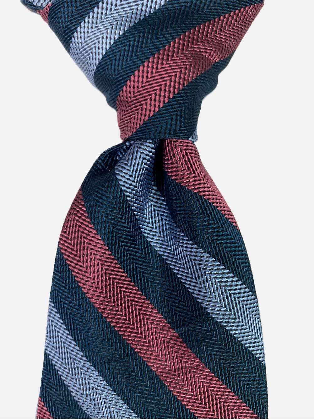 Brooks Brothers Necktie Tie Men Repp Stripe Navy Light Blue Burgundy Silk Preppy